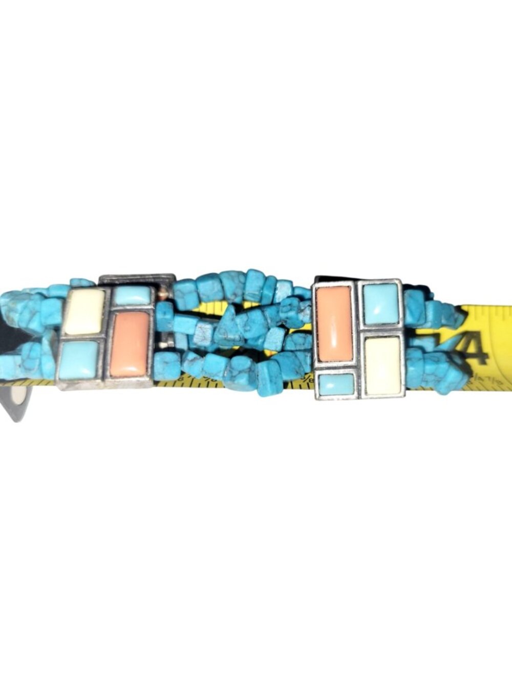 Vintage Boho Southwestern White Blue Turquoise Chips Beaded Stretch Bracelet - Picture 6 of 7